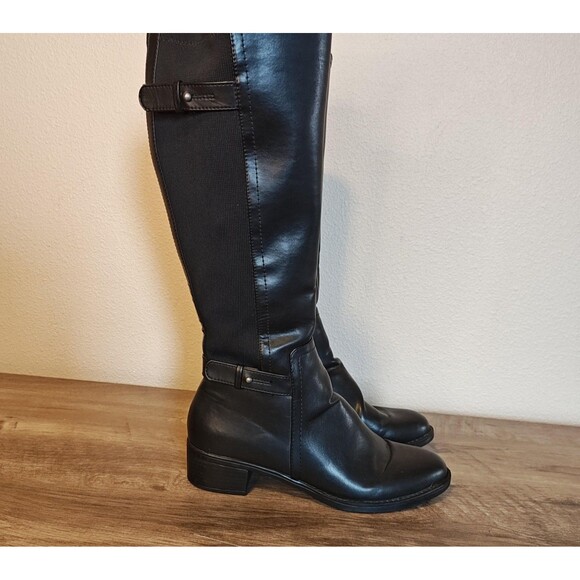 Franco Sarto Boots Womens Size 8.5 Black Cider Riding Knee High Stretch Back Zip - Picture 1 of 14
